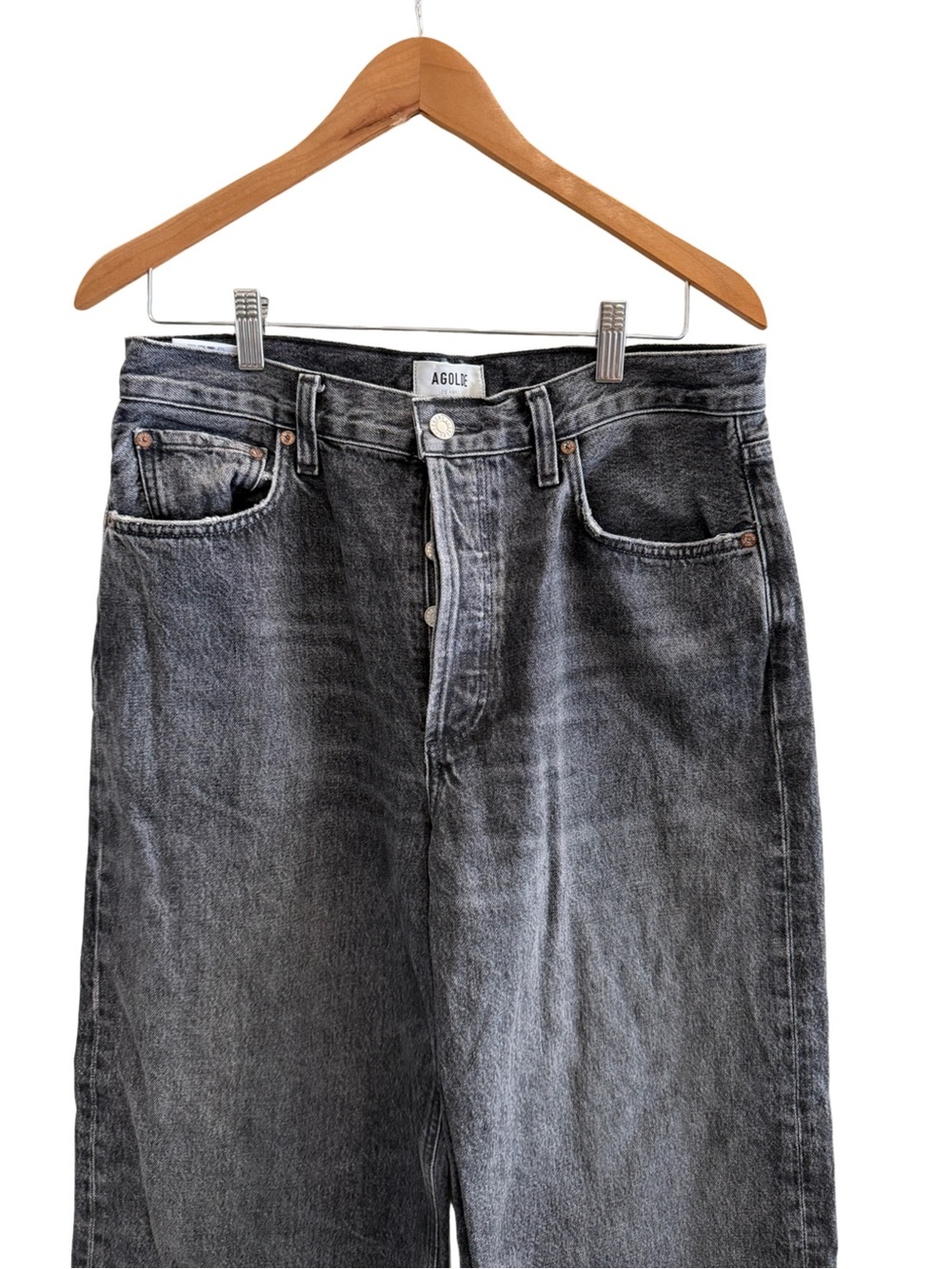 AGOLDE Low Slung Baggy Jeans Black Wash Size 28 Style A9079B-1346 - Picture 7 of 12